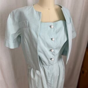 1950s SEERSUCKER DRESS WITH BOLERO SMALL